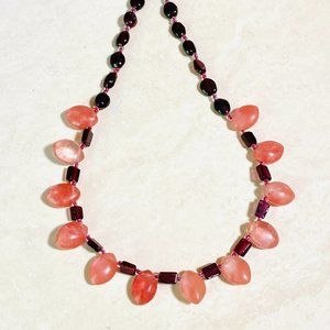Natural Garnet, Cherry Quartz Marquise Necklace, Genuine Red Gemstone Birthstone